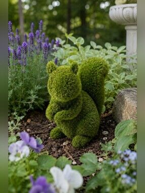 Moss Green Squirrel Garden Ornament Woodland Cottagecore Decor